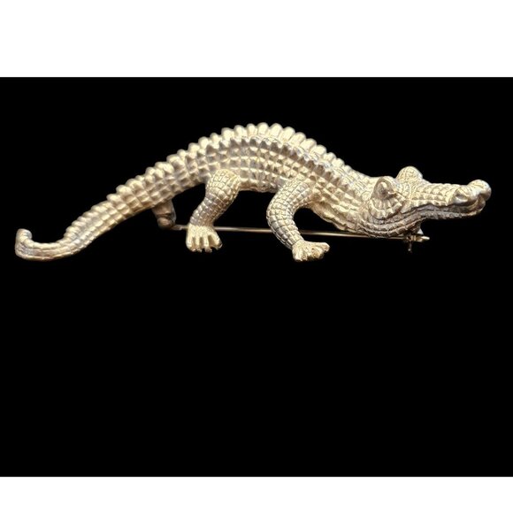 Vintage Crocodile Brooch Pin - Silver Tone Metal - For Reptile Enthusiasts - Picture 2 of 11